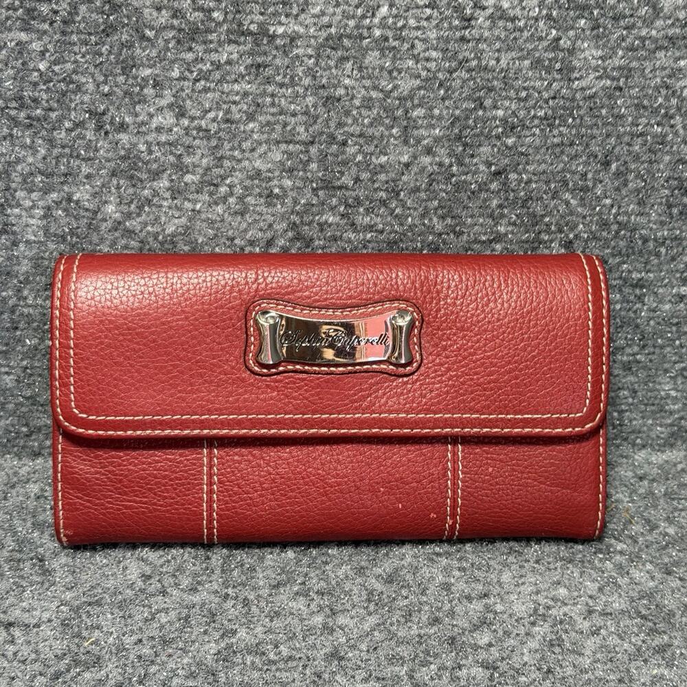 Sophia Caperelli Womens Wallet/Clutch Red Leather Cheetah Print Lining (7.5”)
